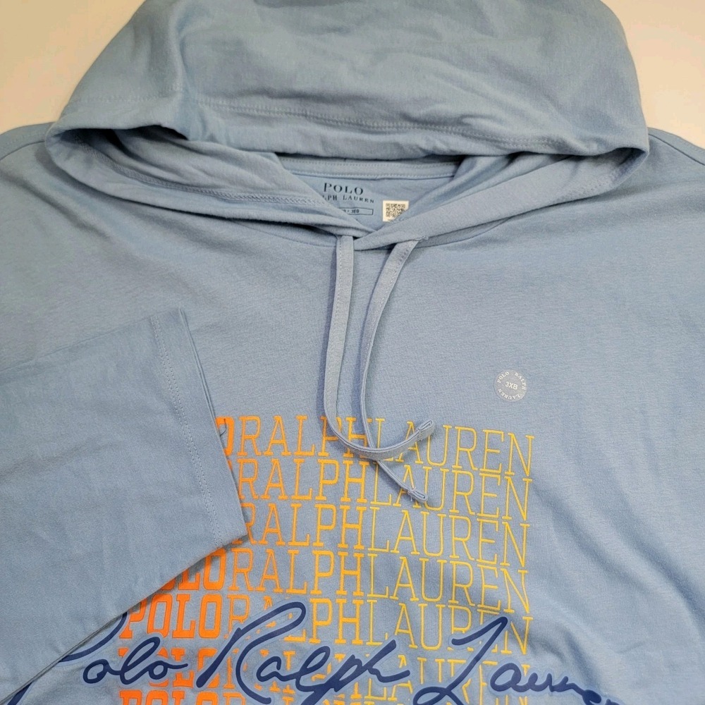 Polo Ralph Lauren Mens 3XB Blue Colorful Graphics Long Sleeve Hooded Shirt NEW‎